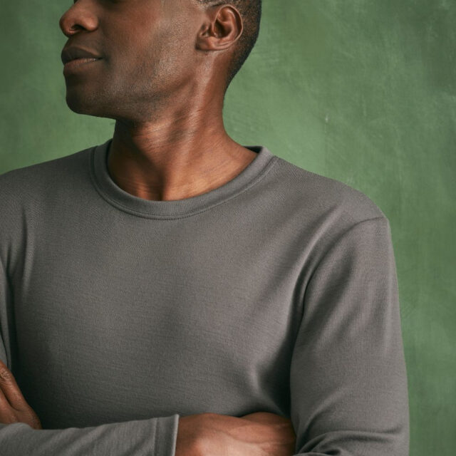 Lemahieu - Pull col rond 100% Laine Mérinos - Gris - Terracotta - Homme