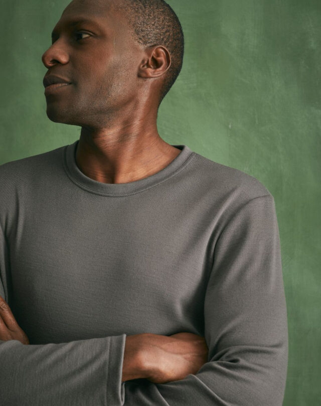 Lemahieu - Pull col rond 100% Laine Mérinos - Gris - Terracotta - Homme