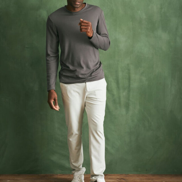 Lemahieu - Pull col rond 100% Laine Mérinos - Gris - Terracotta - Homme