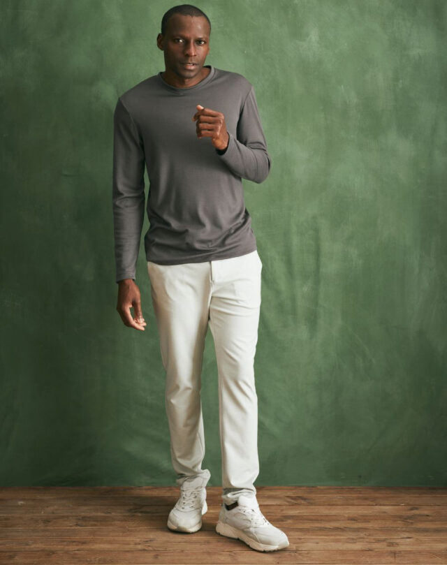 Lemahieu - Pull col rond 100% Laine Mérinos - Gris - Terracotta - Homme