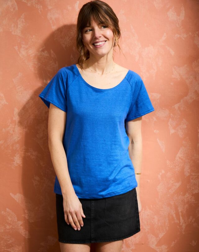 Lemahieu - T-shirt femme 100% Lin - Bleu éléctrique - Femme