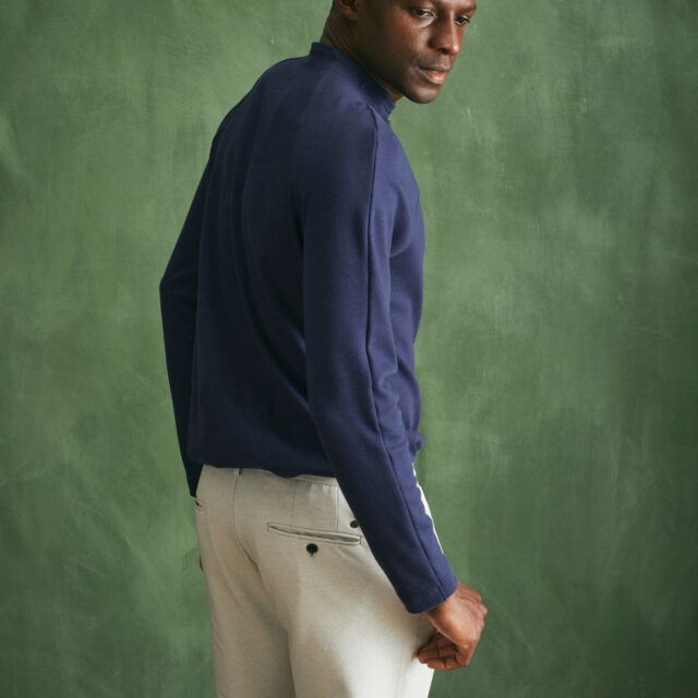 Lemahieu - T-shirt lourd ML col montant - Bleu Minuit - Homme