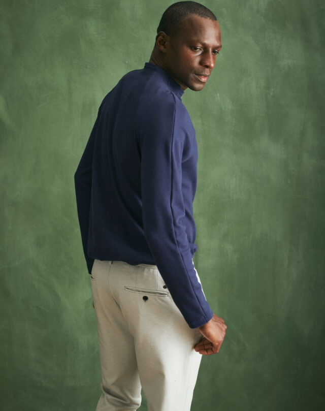 Lemahieu - T-shirt lourd ML col montant - Bleu Minuit - Homme