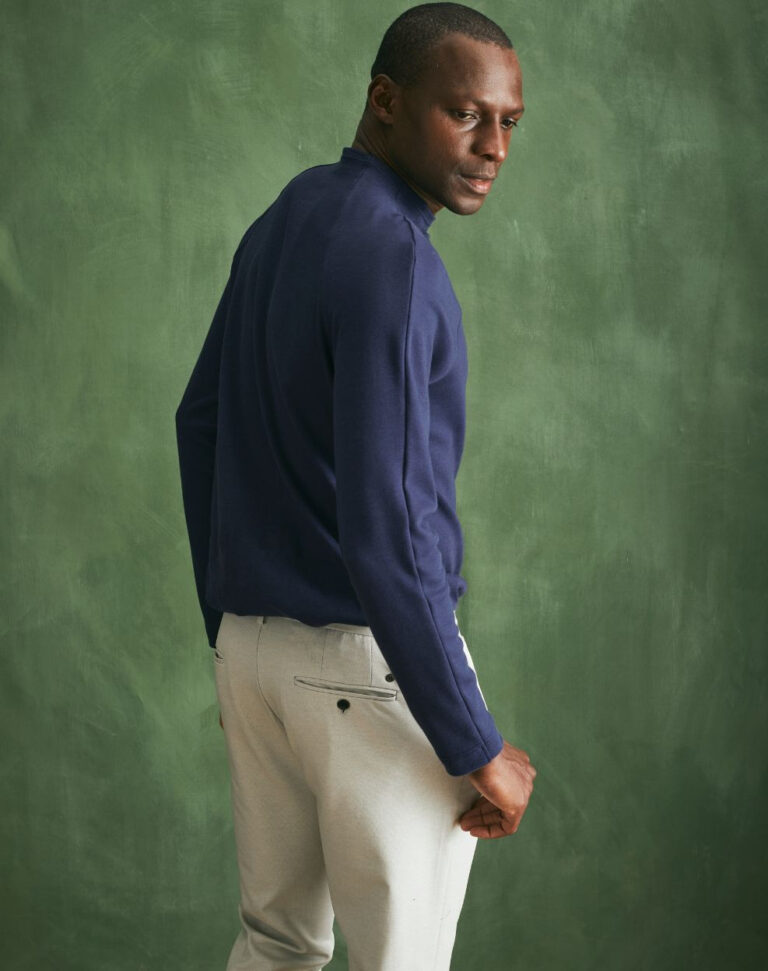 Lemahieu - T-shirt lourd ML col montant - Bleu Minuit - Homme