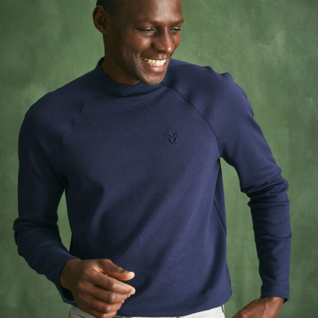 Lemahieu - T-shirt lourd ML col montant - Bleu Minuit - Homme