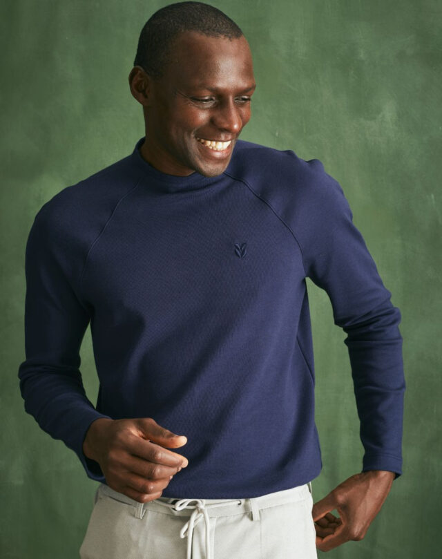 Lemahieu - T-shirt lourd ML col montant - Bleu Minuit - Homme