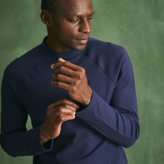 Lemahieu - T-shirt lourd ML col montant - Bleu Minuit - Homme