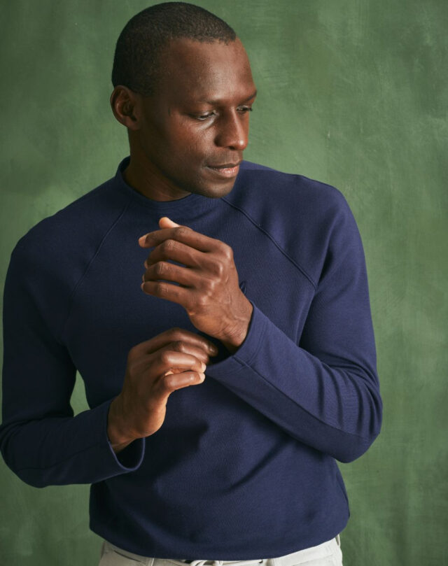 Lemahieu - T-shirt lourd ML col montant - Bleu Minuit - Homme