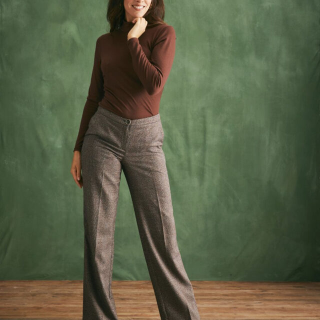 Lemahieu - T-shirt ML col montant Laine Mérinos - Chocolat - Femme