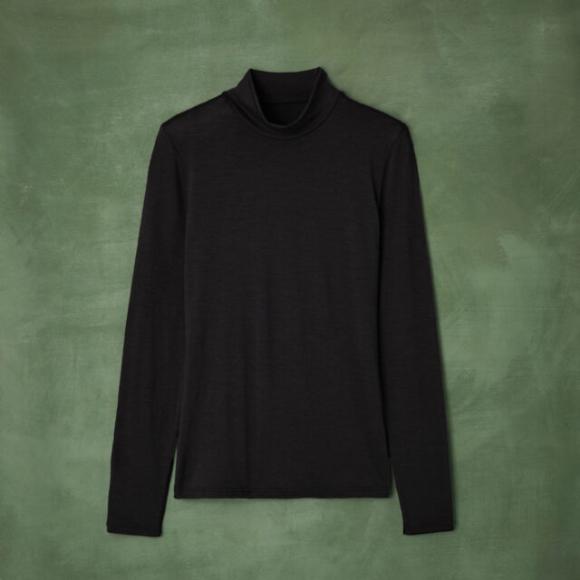 Lemahieu - T-shirt ML col montant Laine Mérinos - Noir - Femme