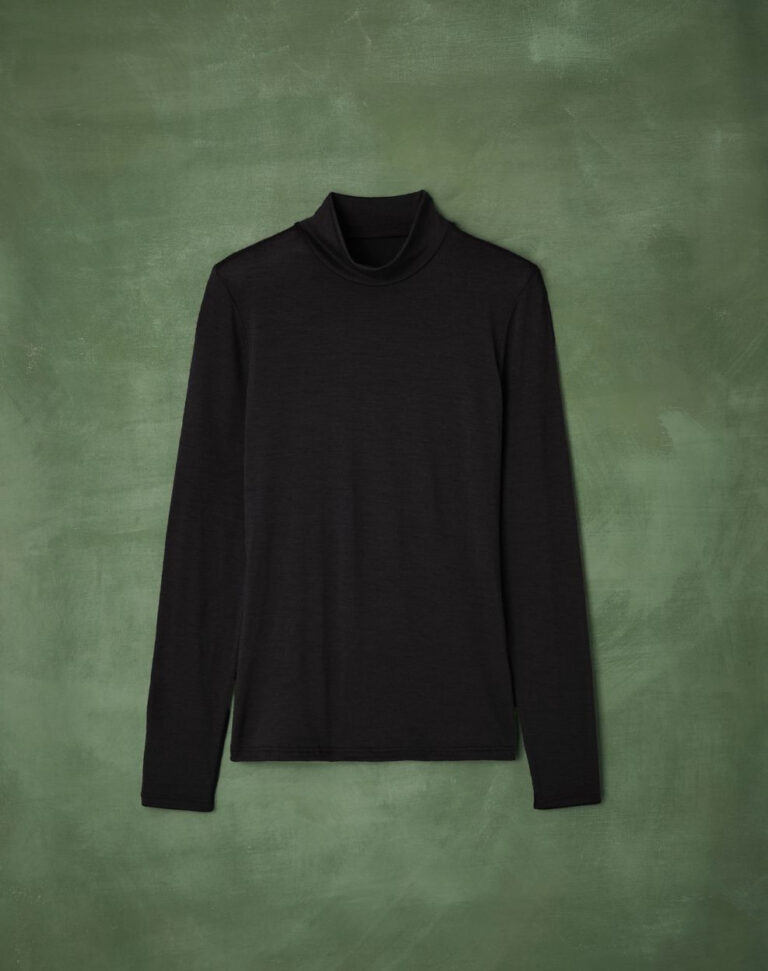 Lemahieu - T-shirt ML col montant Laine Mérinos - Noir - Femme