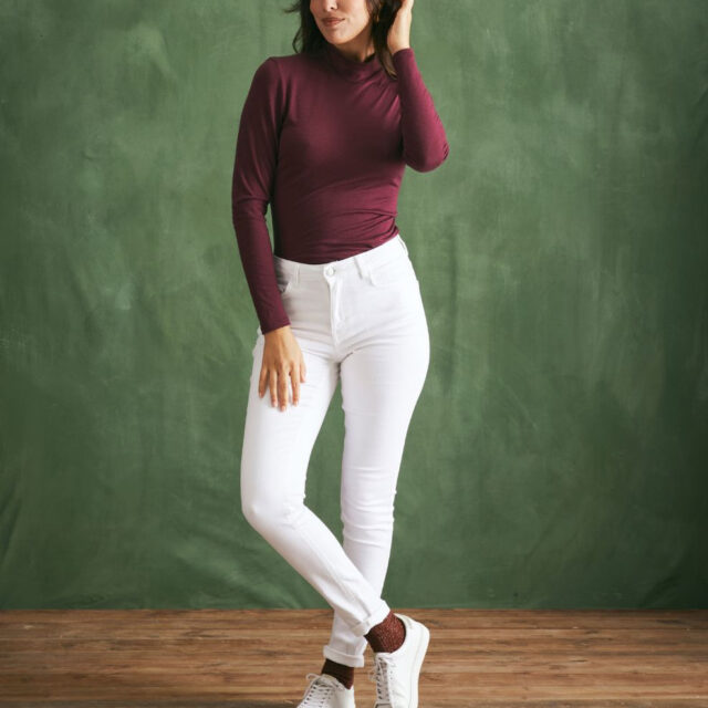 Lemahieu - T-shirt ML col montant Laine Mérinos - Prune - Femme