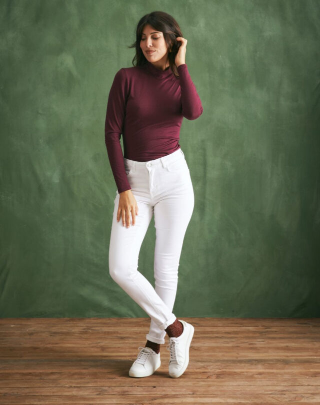 Lemahieu - T-shirt ML col montant Laine Mérinos - Prune - Femme