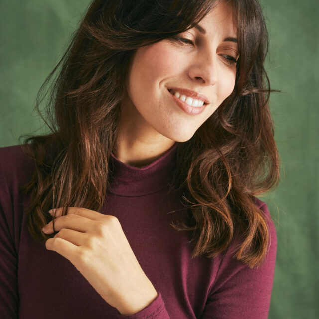 Lemahieu - T-shirt ML col montant Laine Mérinos - Prune - Femme