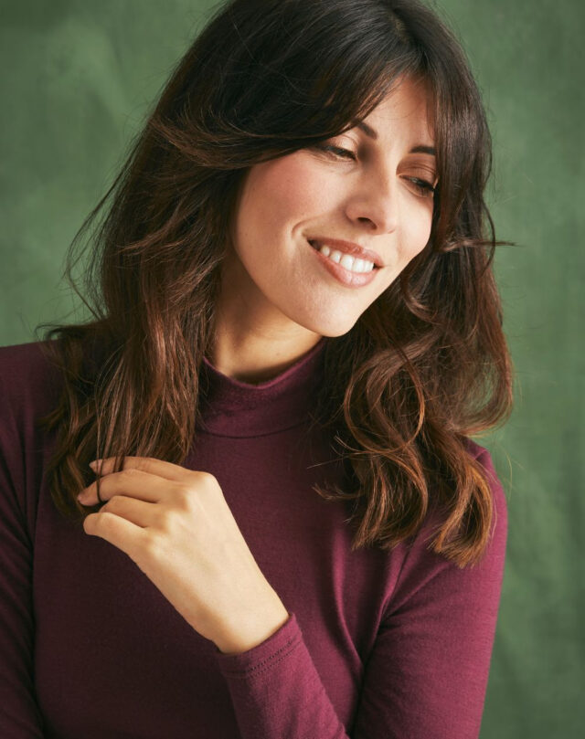 Lemahieu - T-shirt ML col montant Laine Mérinos - Prune - Femme