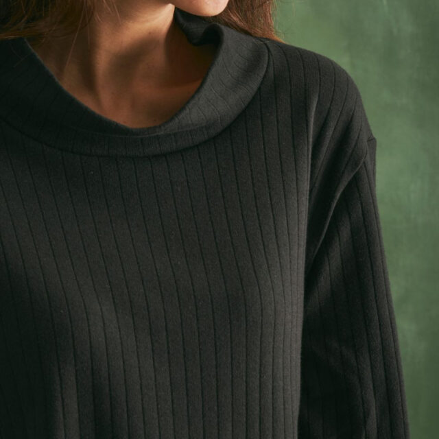 Lemahieu - Top laine et coton col montant - Noir - Femme