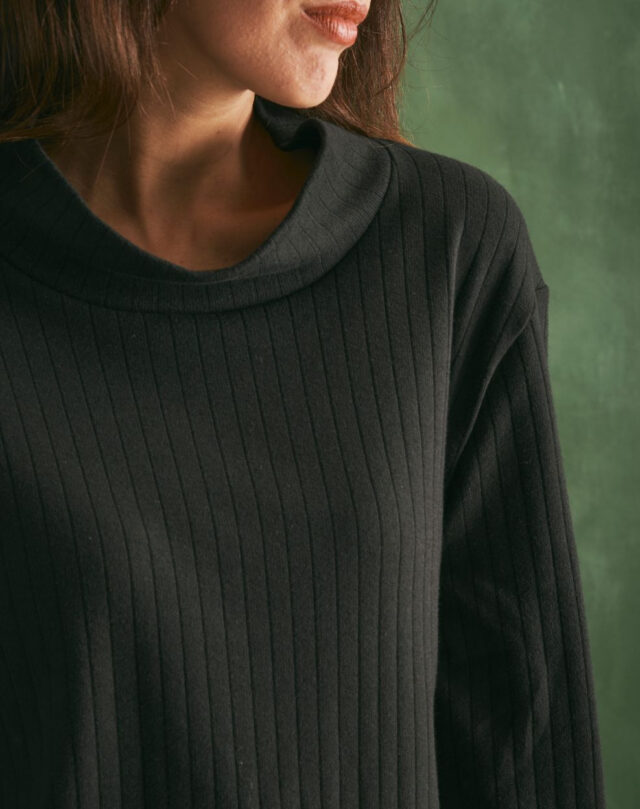 Lemahieu - Top laine et coton col montant - Noir - Femme