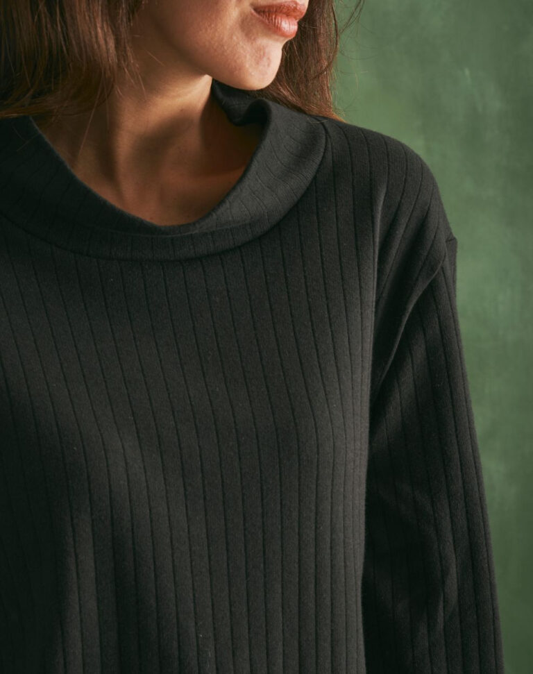 Lemahieu - Top laine et coton col montant - Noir - Femme
