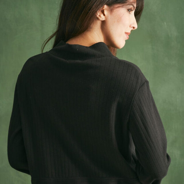 Lemahieu - Top laine et coton col montant - Noir - Femme