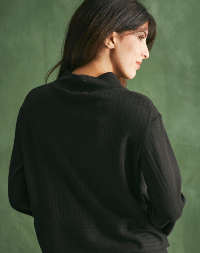 Lemahieu - Top laine et coton col montant - Noir - Femme