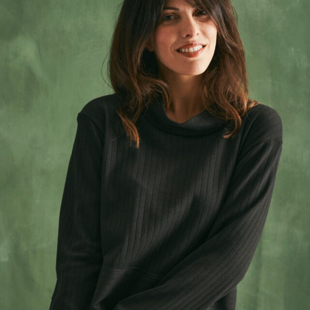 Lemahieu - Top laine et coton col montant - Noir - Femme