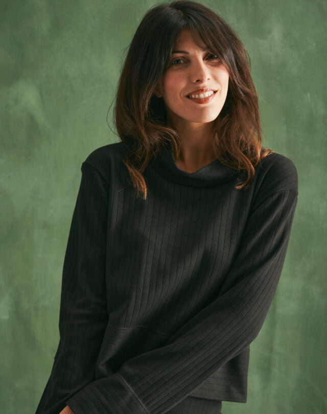 Lemahieu - Top laine et coton col montant - Noir - Femme