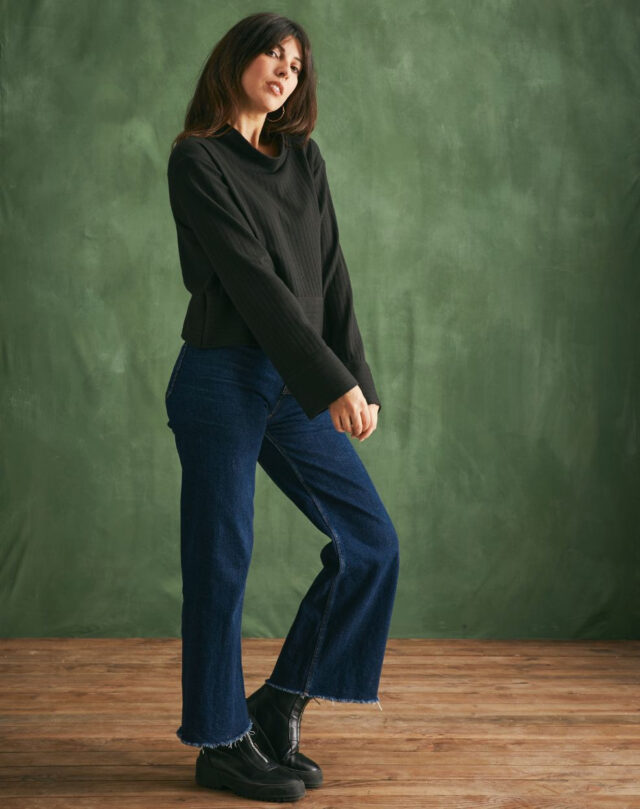 Lemahieu - Top laine et coton col montant - Noir - Femme