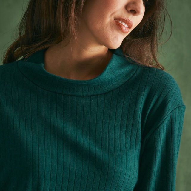 Lemahieu - Top laine et coton col montant  - Vert cyprès - Femme