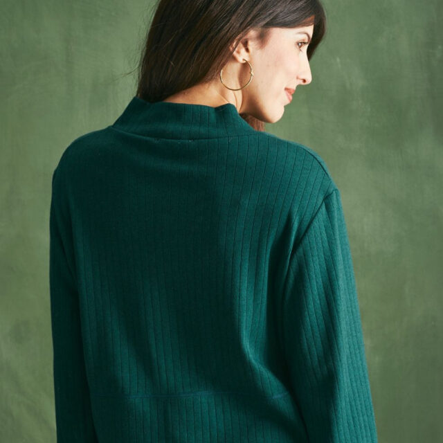 Lemahieu - Top laine et coton col montant  - Vert cyprès - Femme