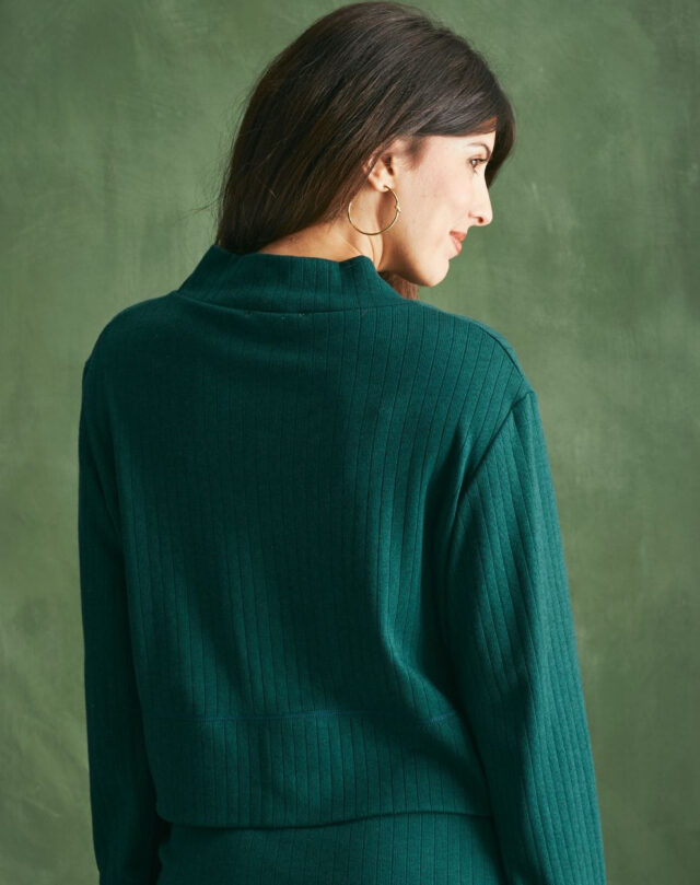 Lemahieu - Top laine et coton col montant  - Vert cyprès - Femme