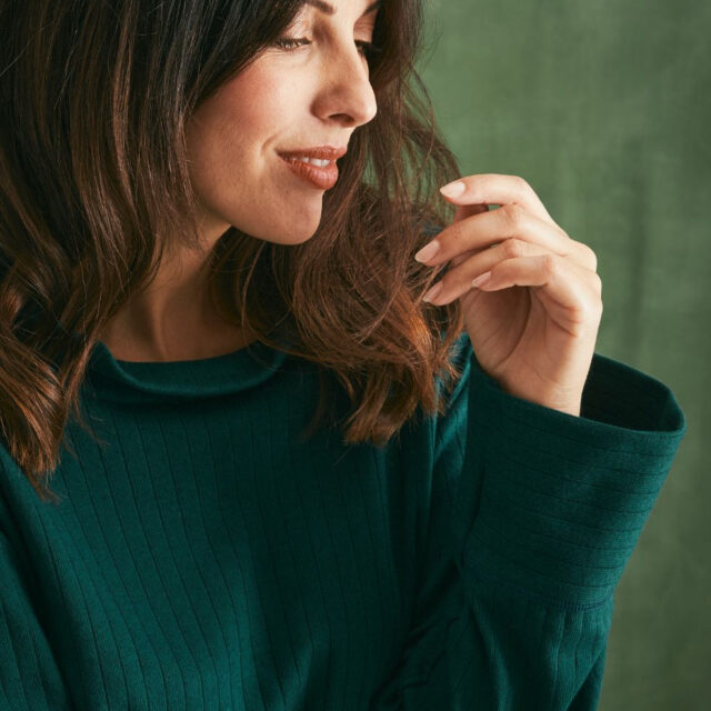 Lemahieu - Top laine et coton col montant  - Vert cyprès - Femme