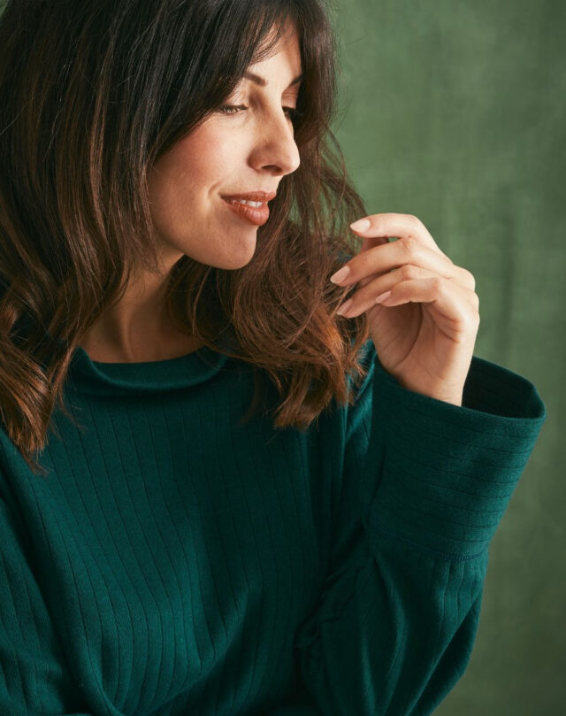 Lemahieu - Top laine et coton col montant  - Vert cyprès - Femme