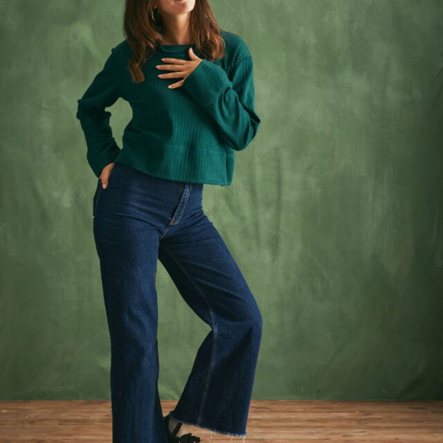 Lemahieu - Top laine et coton col montant  - Vert cyprès - Femme