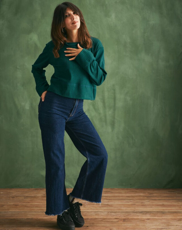 Lemahieu - Top laine et coton col montant  - Vert cyprès - Femme