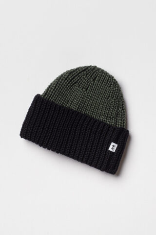 Tricots Marcel - Bonnet Bicolore Vert Kaki Noir en Laine Mérinos