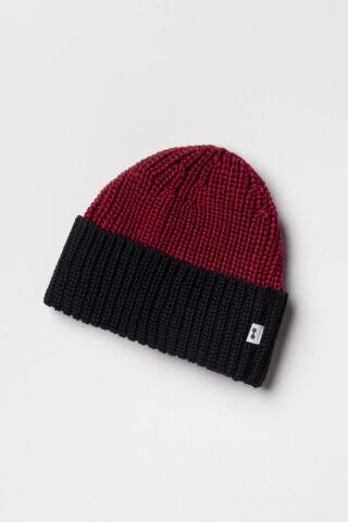 Tricots Marcel - Bonnet Homme Bicolore Rouge Rubis Noir en Laine Mérinos