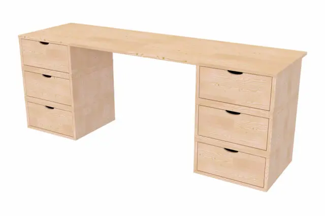 ABC Meubles - Bureau bois massif long 6 tiroirs cube