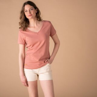 Le t-shirt Propre - Le t-shirt en coton bio  Col V  Vieux rose