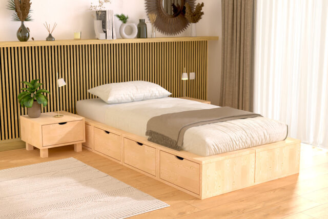 ABC MEUBLES - Lit 1 place avec rangement 90x200 Cube