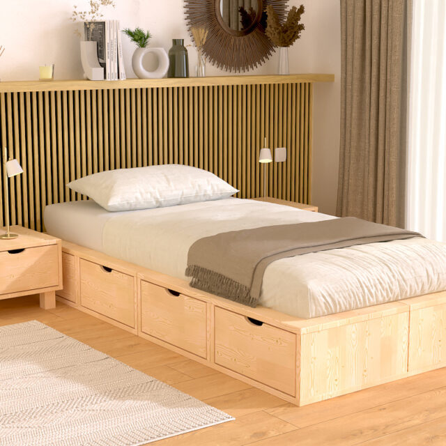 ABC MEUBLES - Lit 1 place avec rangement 90x200 Cube