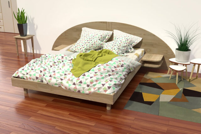 ABC MEUBLES - Lit 2 places bois 140x200 avec tête et chevets ARC