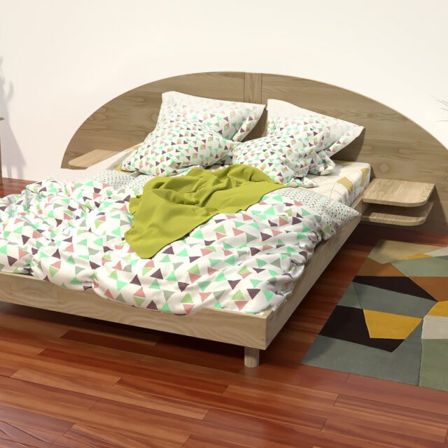 ABC MEUBLES - Lit 2 places bois 140x200 avec tête et chevets ARC