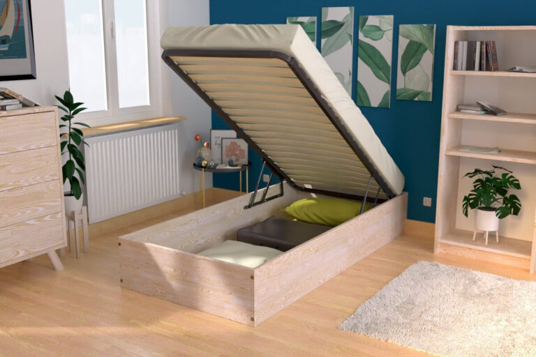 ABC MEUBLES - Lit coffre 90x200 - 1 place bois massif