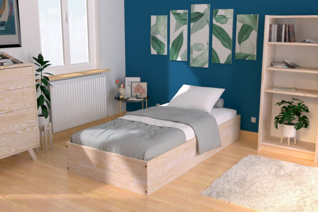 ABC MEUBLES - Lit coffre 90x190 - 1 place bois massif