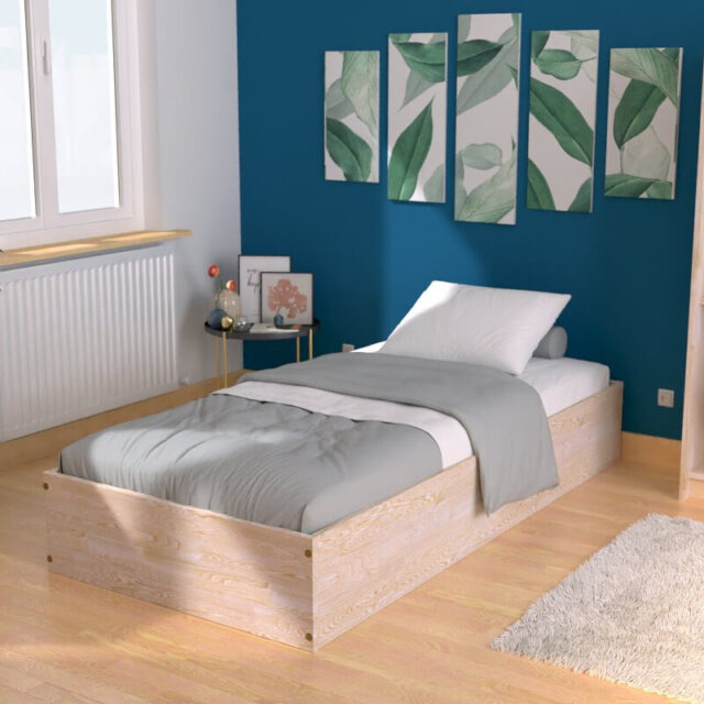 ABC MEUBLES - Lit coffre 90x190 - 1 place bois massif