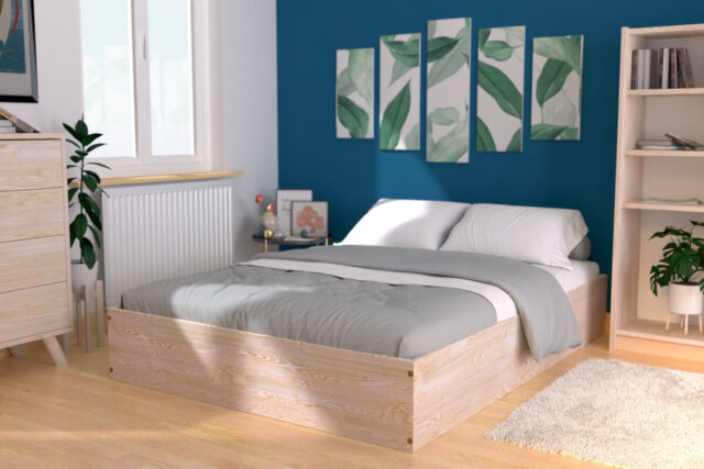 ABC MEUBLES - Lit coffre 2 places bois massif robuste - 160x200