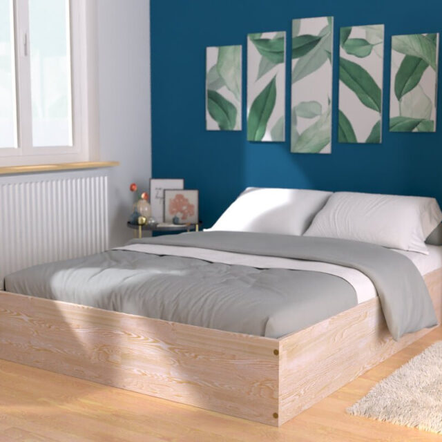 ABC MEUBLES - Lit coffre 2 places bois massif robuste - 140x200