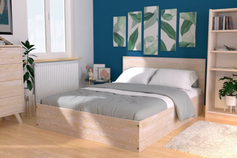 ABC MEUBLES - Lit coffre 2 places avec tête de lit en bois - 160x200