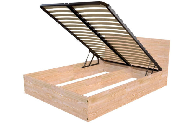 ABC MEUBLES - Lit coffre 2 places en bois avec tête de lit - 140x200