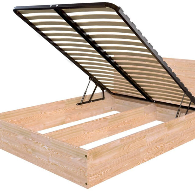 ABC MEUBLES - Lit coffre 2 places en bois avec tête de lit - 140x200